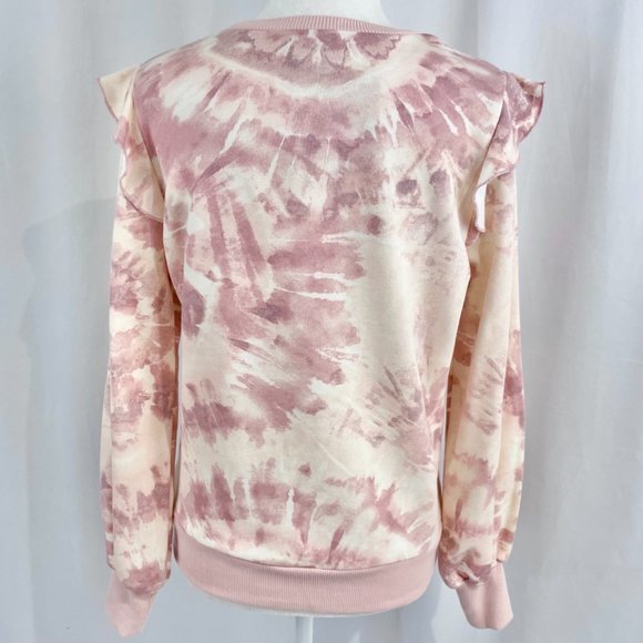 New Marled Tie Dye Ruffle Trim Long Sleeve Crewneck Sweatshirt Pink Size XS - Picture 7 of 16